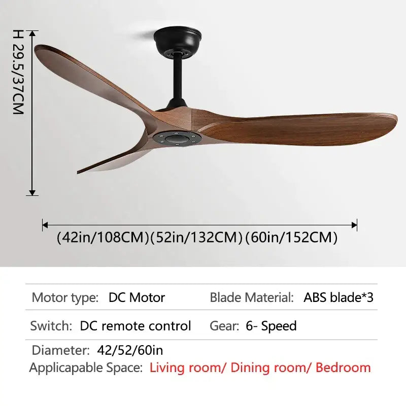 Modern decorbites industrial vintage ceiling fan with three dark brown abs blades and black motor housing for living room decor