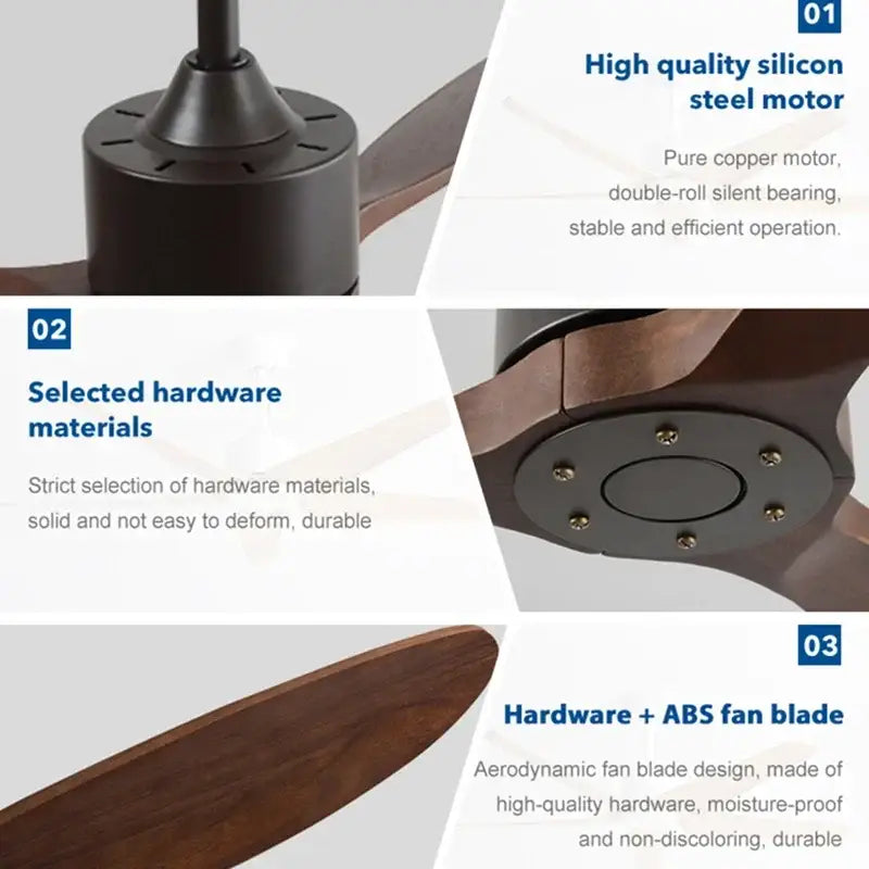 Dark bronze ceiling fan with wooden blades and high-quality silicon steel motor for decorbites industrial vintage ceiling use