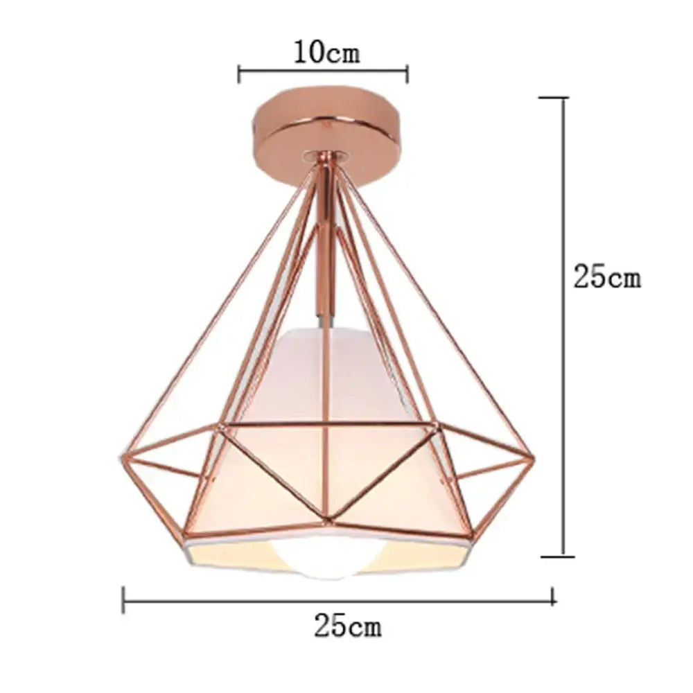 Rose gold geometric diamond ceiling light with frosted glass shade for decorbites industrial vintage ceiling decor