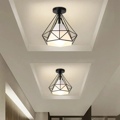 Black geometric metal ceiling light with white frosted glass shade for decorbites industrial vintage ceiling decor