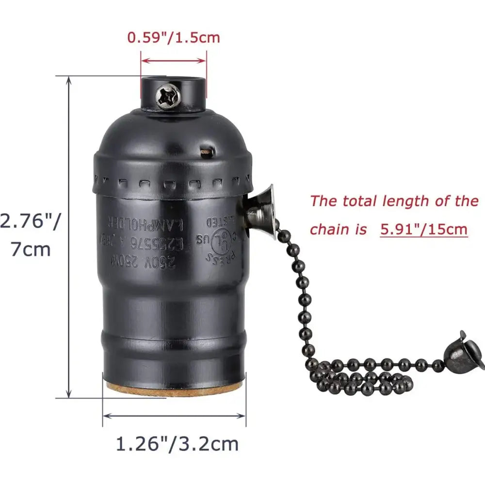 Black metal lamp base with ball chain pull switch for decorbites industrial vintage chain dining room socket cap