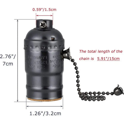 Black metal lamp base with ball chain pull switch for decorbites industrial vintage chain dining room socket cap