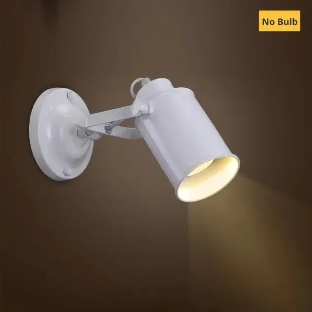 White adjustable wall lamp with cylindrical shade and metallic arm for industrial vintage decorbites wall lamp use