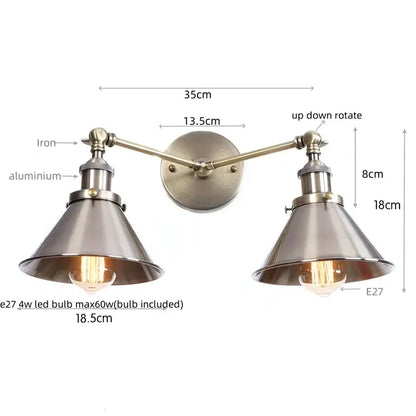 Industrial vintage double wall light with brushed brass finish and conical metal shades for bedroom reading decorbites industrial vintage