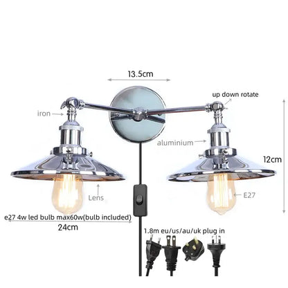 Chrome-finished industrial vintage double wall light with two adjustable arms and vintage edison bulbs by decorbites industrial vintage