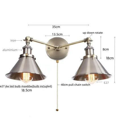 Industrial vintage double wall light with brushed brass finish and conical metal shades for decorbites industrial vintage decor