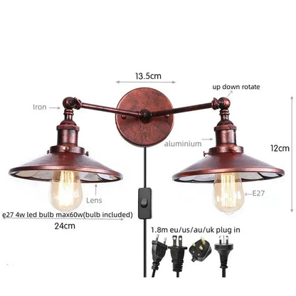 Rustic copper-finished industrial vintage double wall light with two adjustable arms and vintage Edison bulbs for bedroom reading decorbites industrial vintage