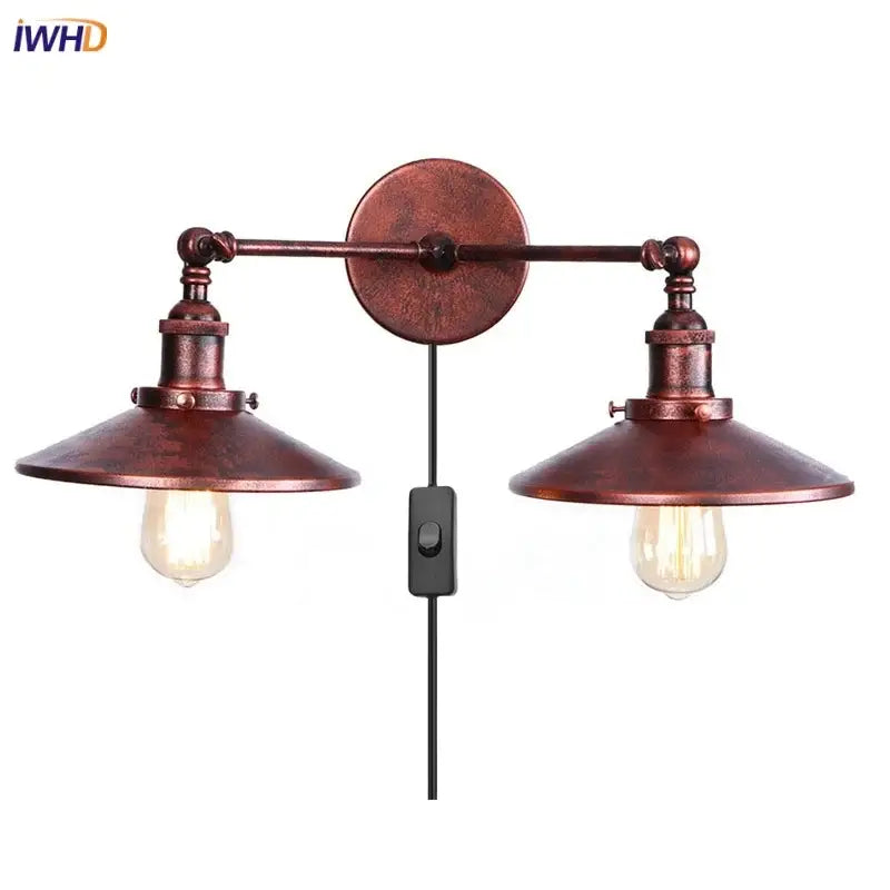 Rustic copper industrial vintage double wall light with two exposed edison bulbs and black toggle switch for decorbites decor