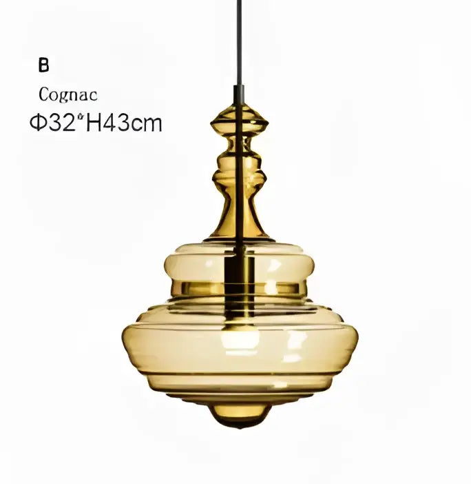 Cognac-colored industrial vintage glass pendant lamp with tiered design and sleek metallic suspension for dining room decorbites industrial vintage style
