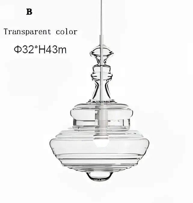 Clear glass industrial vintage glass pendant lamp with tiered bulbous design and slender hanging chain for dining room decorbites