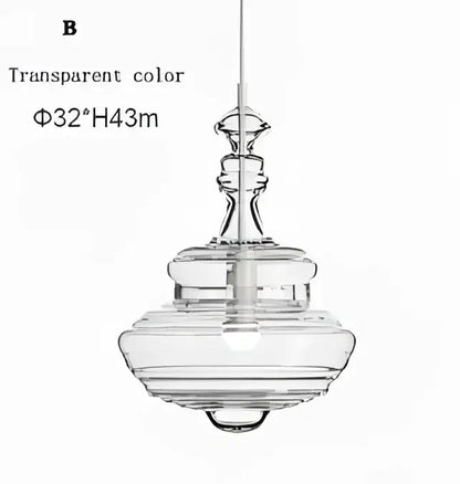 Clear glass industrial vintage glass pendant lamp with tiered bulbous design and slender hanging chain for dining room decorbites