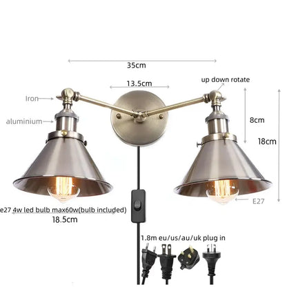 Industrial vintage gold brass wall light with double arm sconce and conical metal shades for decorbites industrial vintage LED lighting