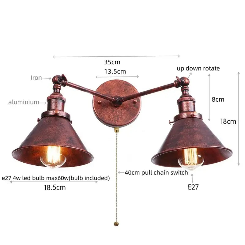 Industrial vintage gold brass wall light with copper finish, double adjustable arms, and vintage edison bulbs for decorbites industrial vintage use