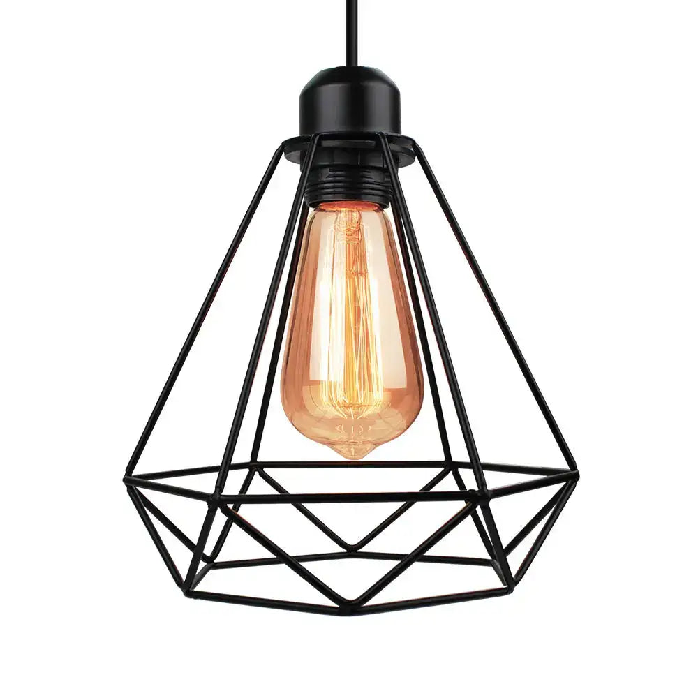 Black geometric pendant light with warm amber filament bulb industrial vintage iron cage decorbites industrial vintage