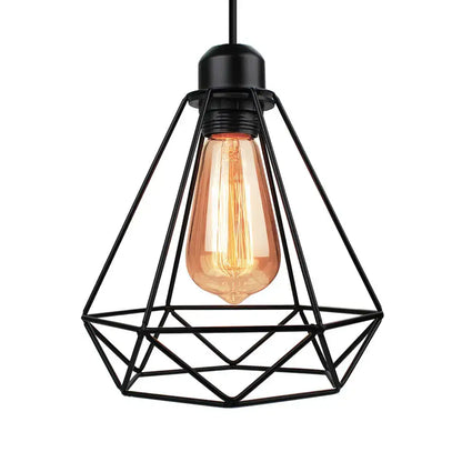 Black geometric pendant light with warm amber filament bulb industrial vintage iron cage decorbites industrial vintage