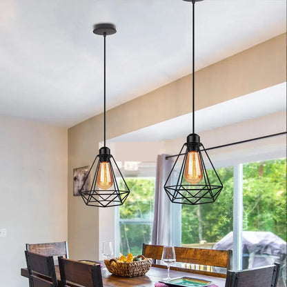 Black industrial vintage iron pendant light with geometric cage design and exposed filament bulbs for kitchen decorbites industrial vintage decor