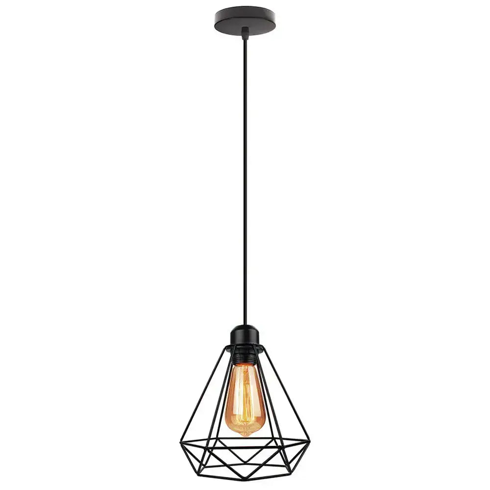 Black geometric wire pendant light with exposed filament bulb decorbites industrial vintage iron cage pendant light