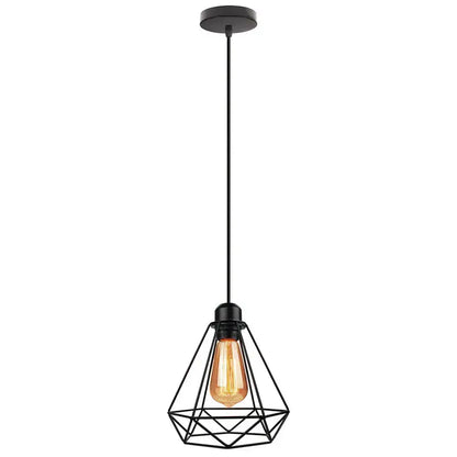 Black geometric wire pendant light with exposed filament bulb decorbites industrial vintage iron cage pendant light