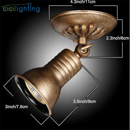 Antique brass industrial vintage led spot ceiling light with adjustable spotlight and visible led bulb for shop decor