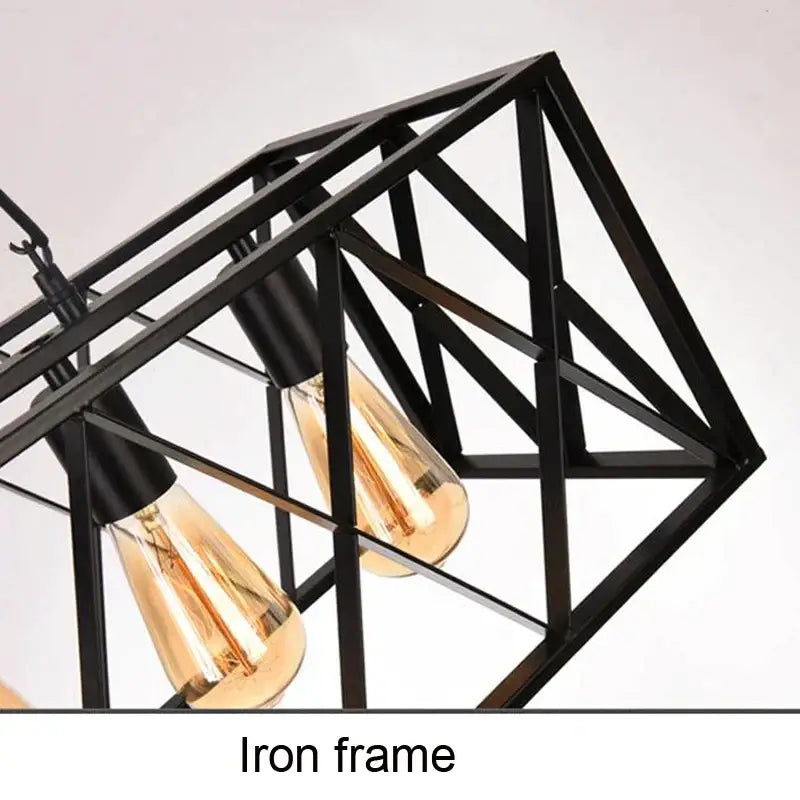Black iron geometric pendant lamp with exposed filament bulbs for industrial vintage loft dining room decorbites lighting