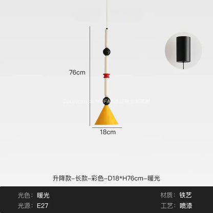 Industrial vintage pendant light by decorbites with a 76cm white stem, black and red beads, and yellow conical shade