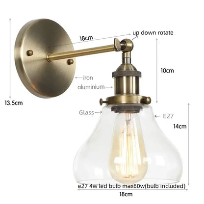Antique brass-finished wall lamp with clear glass shade and e27 led bulb in decorbites industrial vintage silver style