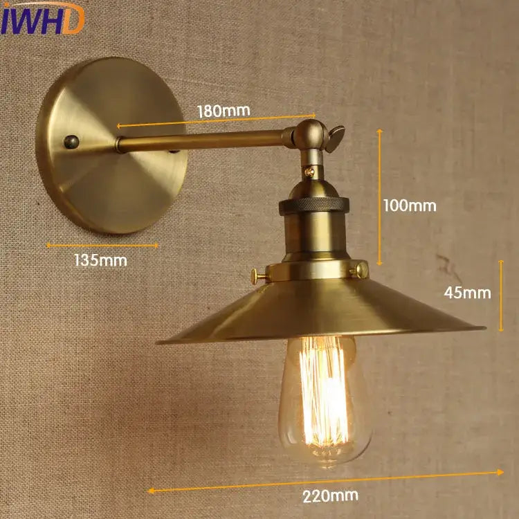 Brass-finished industrial vintage wall lamp with adjustable conical shade and Edison bulb for bedroom decorbites industrial vintage style