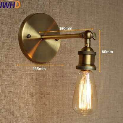 Brass-finished industrial vintage wall lamp with adjustable sconce and exposed filament bulb for bedroom decorbites industrial vintage style