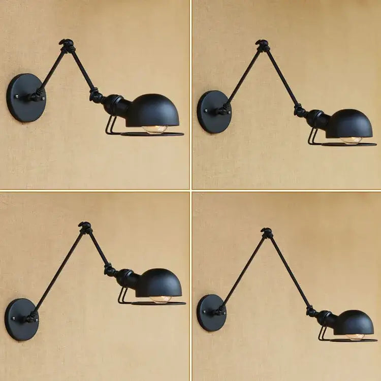 Black matte finished industrial vintage wall sconce with articulated arm and dome shade for bedroom decorbites industrial vintage wall