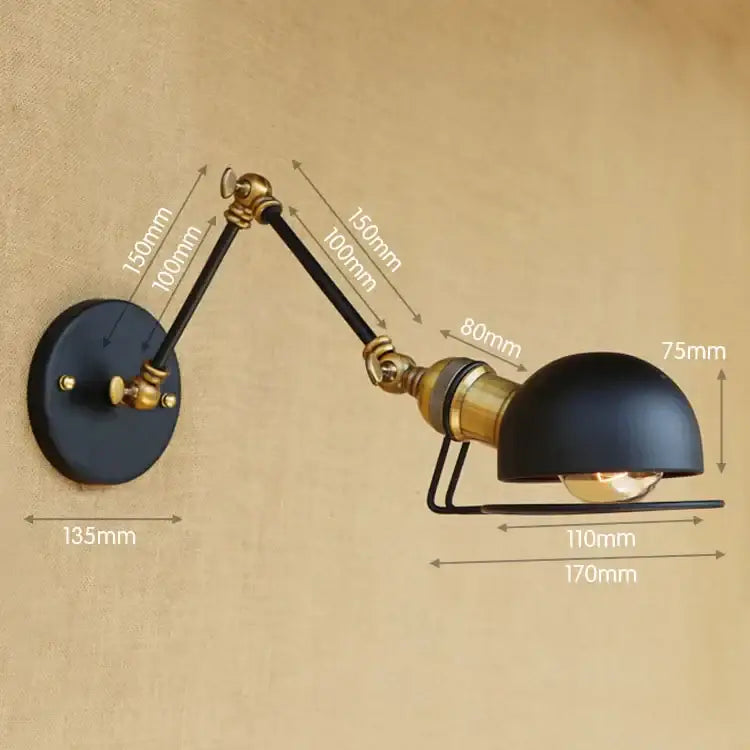 Industrial vintage wall sconce black swing arm light with brass dome shade for bedroom decorbites industrial vintage