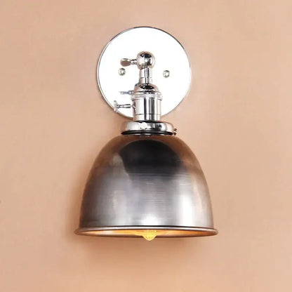 Industrial vintage wall sconce lights with brushed chrome finish and domed shade for white bedroom decor by decorbites