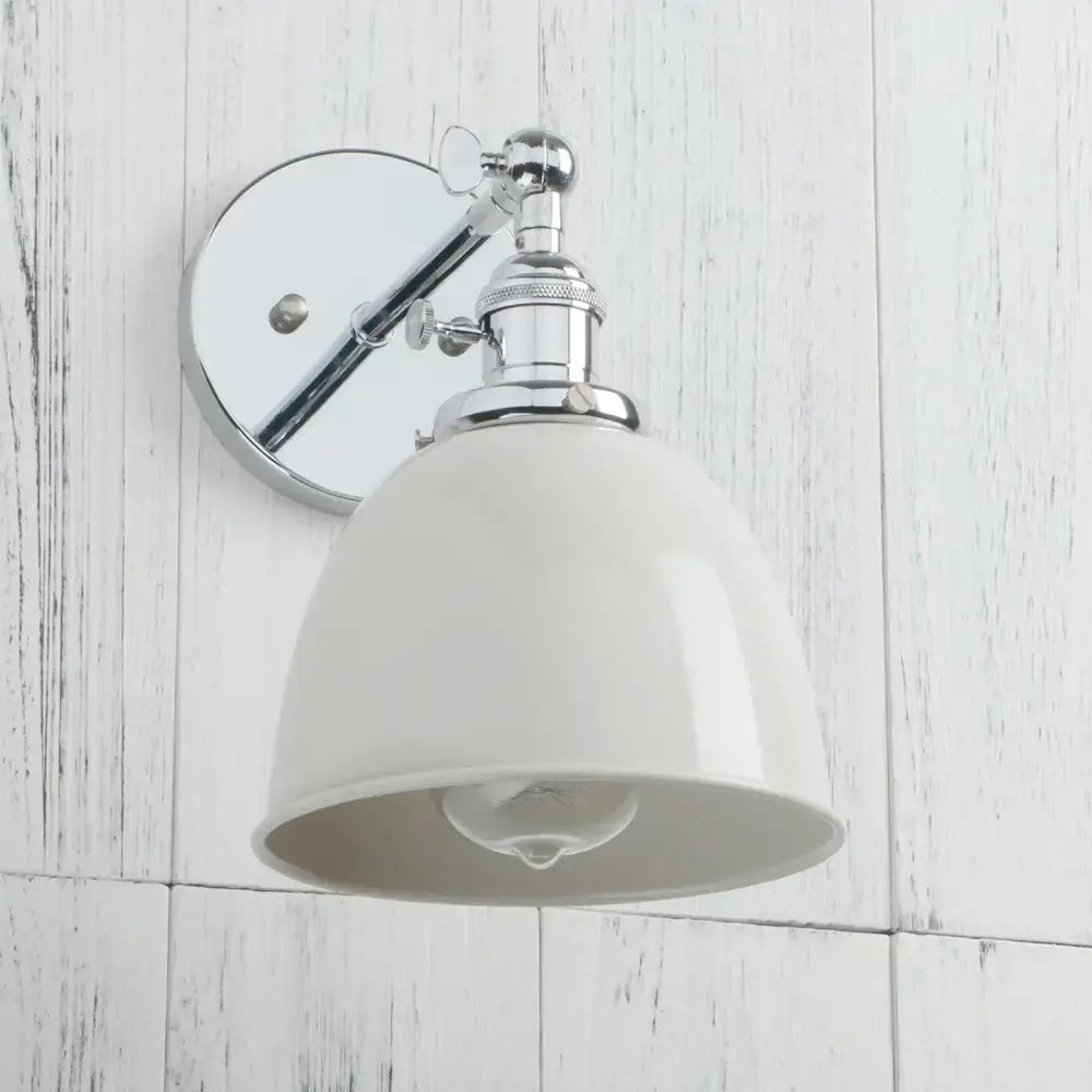 Industrial vintage wall sconce lights with chrome finish and matte off-white ceramic shade for bedroom decorbites decor