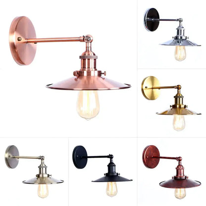 Copper-finished industrial vintage wall sconce with wide conical shade and vintage edison bulb for decorbites bedroom light