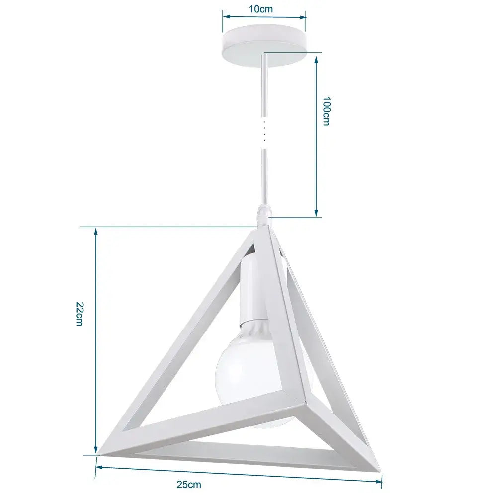 White triangular metal cage pendant light with exposed bulb for decorbites industrial vintage loft kitchen decorbites pendant lights