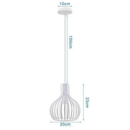White wireframe pendant light with a modern wrought cage design and sleek cylindrical stem for decorbites industrial vintage decor