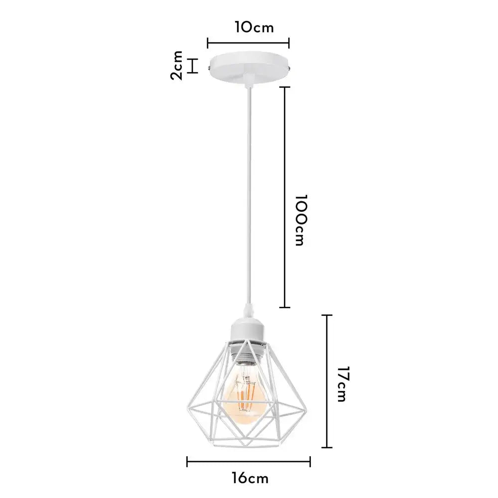 White geometric pendant light with wrought cage and exposed filament bulb for living room decorbites industrial vintage style
