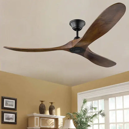 Modern industrial vintage wooden ceiling fan with three dark brown blades and black hub for decorbites industrial vintage decor