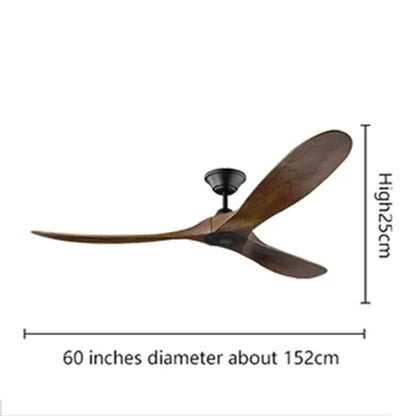 A sleek 60-inch decorbites industrial vintage wooden ceiling fan with dark brown wood blades and matte black hub