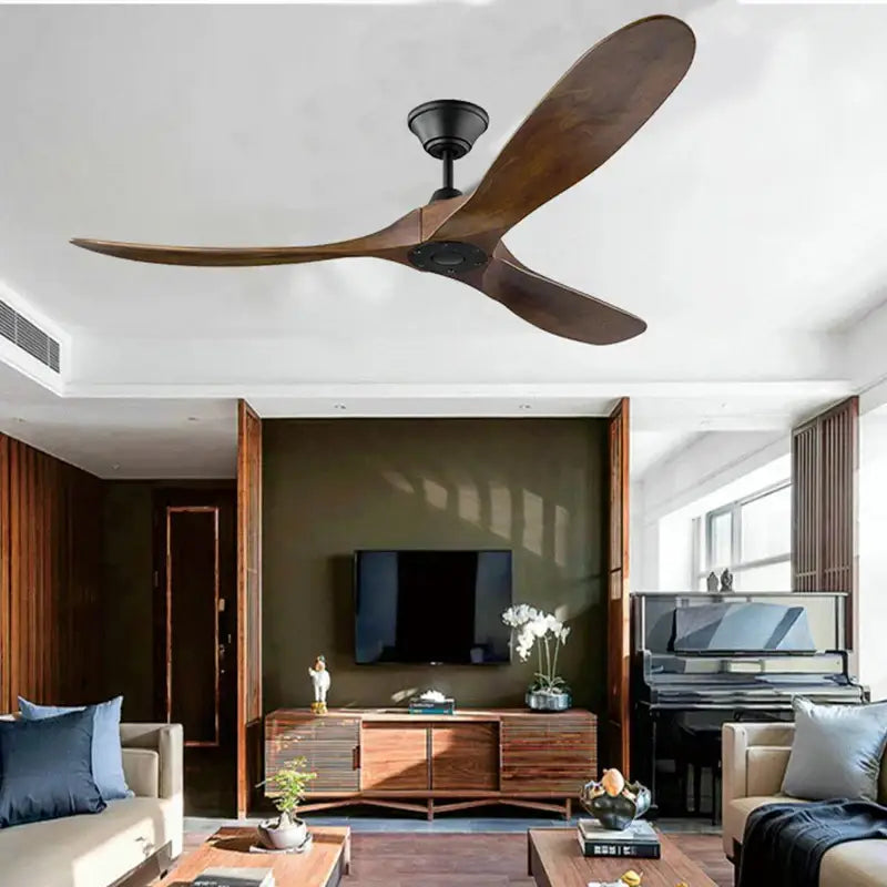 Industrial vintage wooden ceiling fan with dark wood blades and black hub for living room decorbites industrial vintage style
