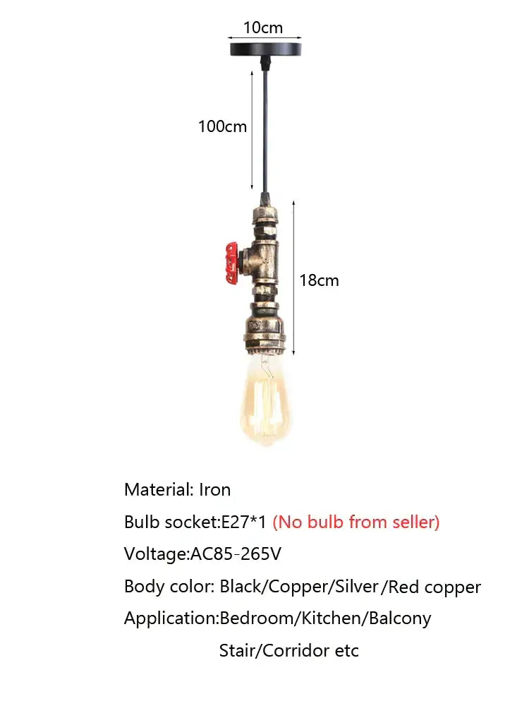Industrial water pipe chandelier kitchen pendant light with black, copper, silver, and red copper accents by decorbites