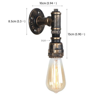 Industrial water pipe wall sconce with dark aged iron frame and exposed filament bulb for vintage living room decorbites industrial water style