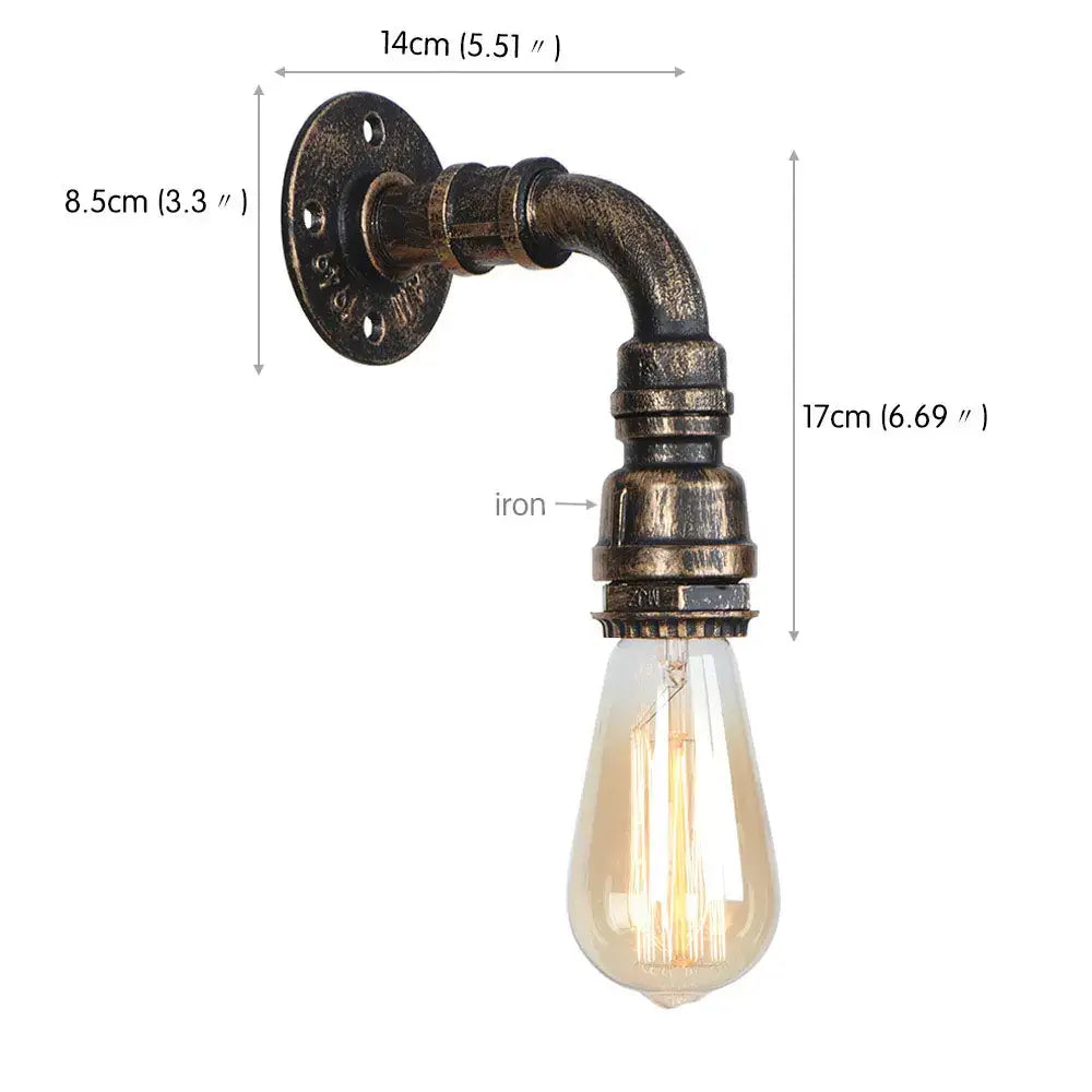 Industrial water pipe wall sconce with vintage brass finish iron frame and exposed filament bulb for living room decorbites industrial water design