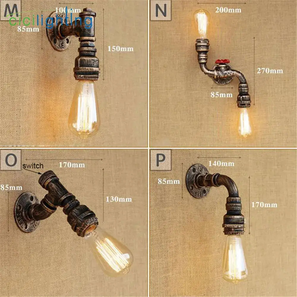 Industrial water pipe wall sconce with dark rustic metal finish and exposed edison bulb for vintage living room decorbites industrial water