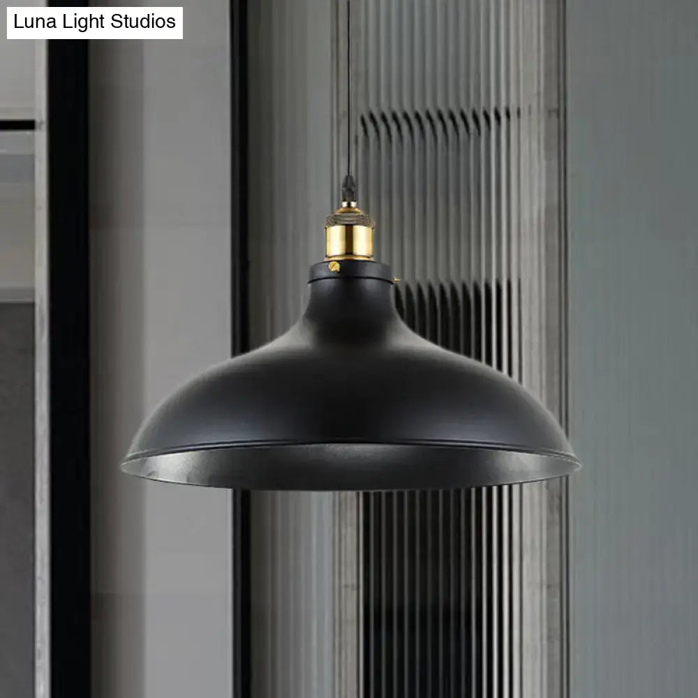 Decorbites wrought iron dome industrial pendant light with black matte finish and weathered brass fixture for led incandescent fluorescent bulbs 110v-120v 220v-240v
