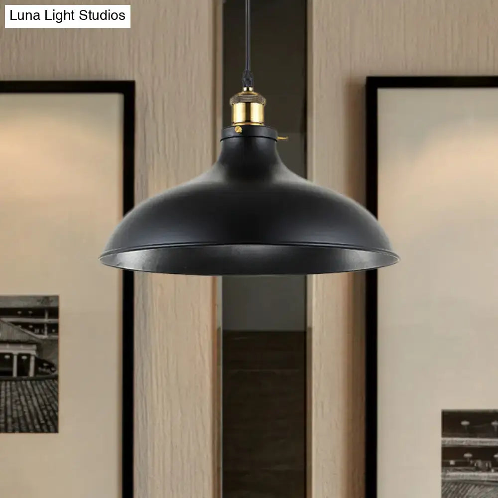 Decorbites wrought iron dome industrial pendant light with black matte finish and weathered brass fixture for led incandescent fluorescent bulbs 110v-120v 220v-240v