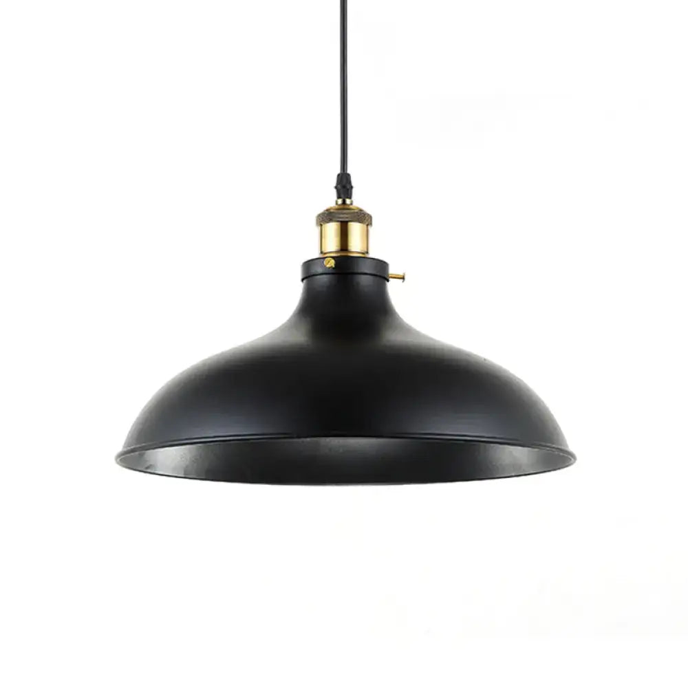Decorbites wrought iron dome industrial pendant light in black matte with weathered brass accent compatible with led and incandescent bulbs