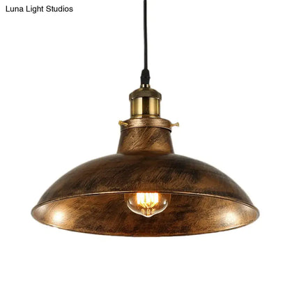 Decorbites wrought iron dome pendant light with weathered brass finish and exposed edison bulb suitable for 110v-120v use