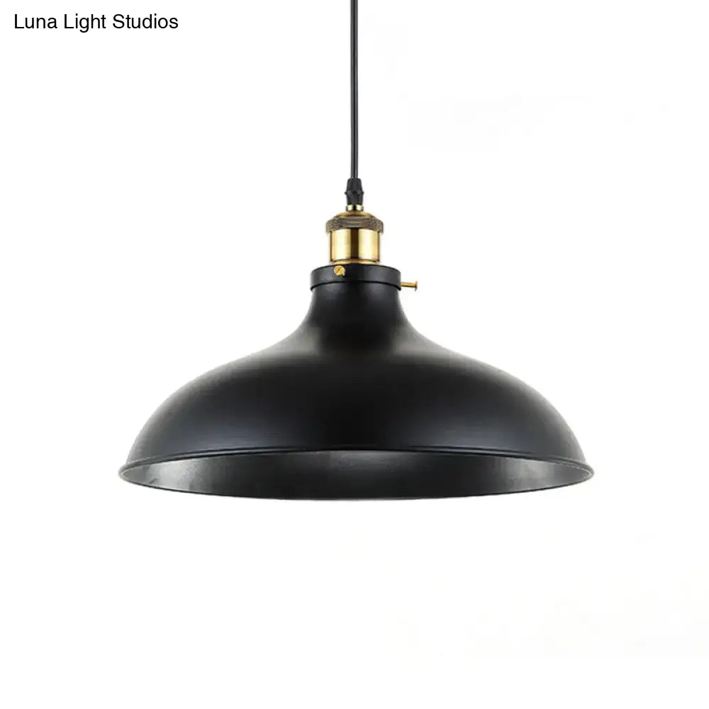 Black industrial pendant lighting with wrought iron dome and weathered brass socket for 110v-120v led incandescent use