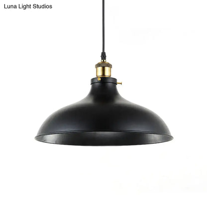 Black industrial pendant lighting with wrought iron dome and weathered brass socket for 110v-120v led incandescent use