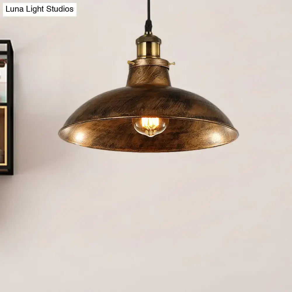 Vintage-style decorbites wrought iron dome pendant light in weathered brass with exposed edison bulb 110v-120v compatible